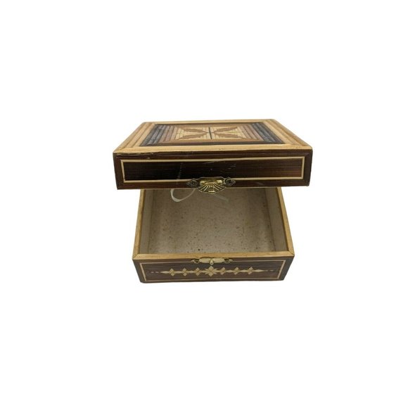 VTG Slat Texture Bamboo Wood Cover Trinket Stash Jewelry Box 4.5" x 4.5" - Picture 2 of 7